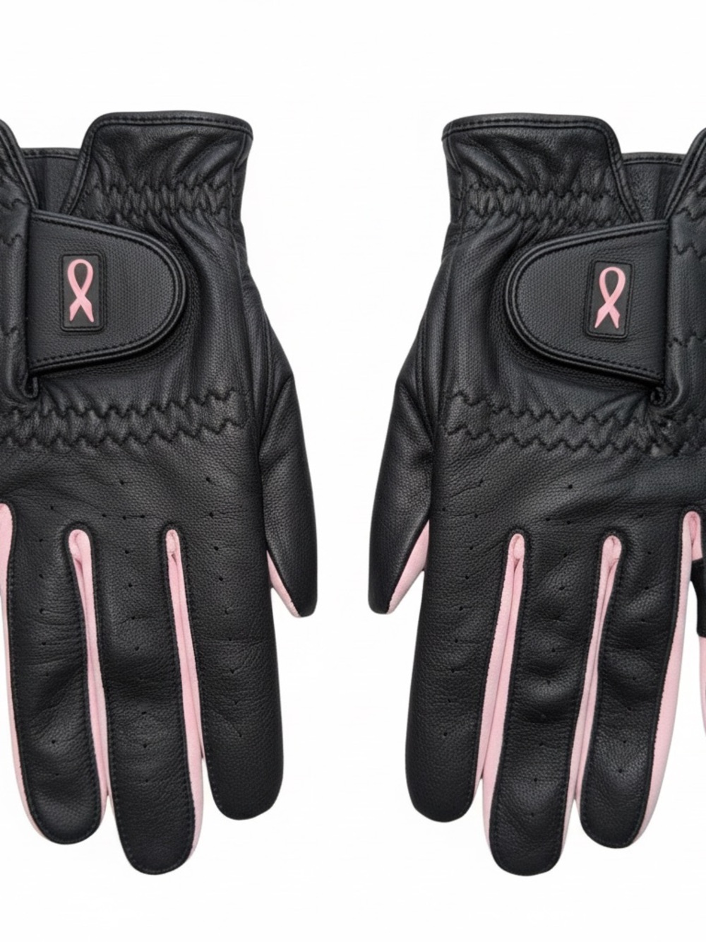 NWOT Women’s Black and Pink Breast Cancer Ribbon Leather Horseback Riding Gloves